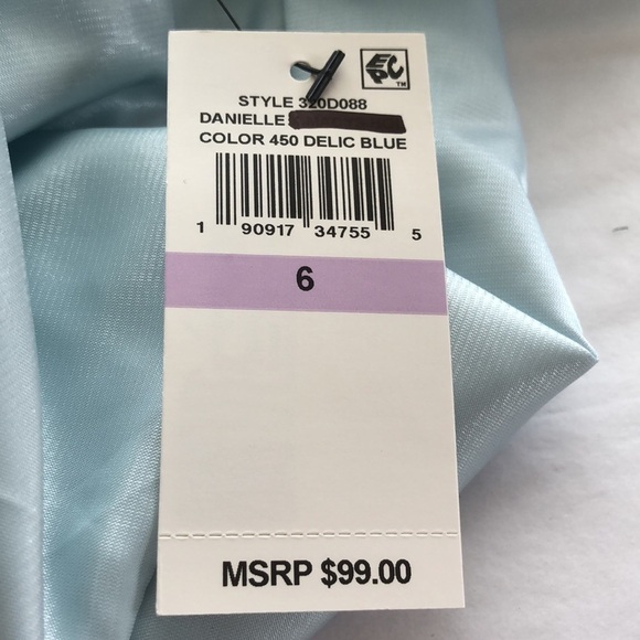 DANIELLE BERNSTEIN Size 6 Delicate Blue Rhinestone Puff Sleeve Satin Mini Dress - Picture 12 of 16